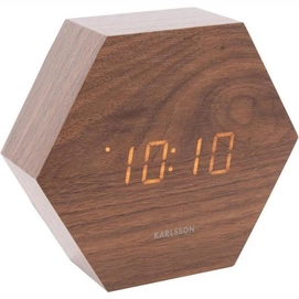 Wecker Karlsson Hexagon Dark Wood Veneer White Led 13 x 11 cm