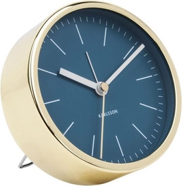 Wekker Karlsson Minimal Petrol Blue Shiny Gold Case 10 cm