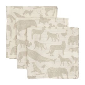 Serviettentuch Jollein Hydrofiel Mundtuch 31x31cm Animals Nougat (3er-Pack)