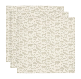 Wickeltuch Jollein Hydrophiler Stoff Small 70x70cm Animals Olive Green (3er-Pack)
