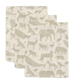 Gant de Toilette Jollein Hydrofiel 15x20cm Animaux Olive Green (3pack)