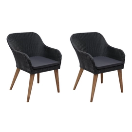 Tuinstoel Vida Met Kussens Poly Rattan Wood Look Zwart (2-Delig)