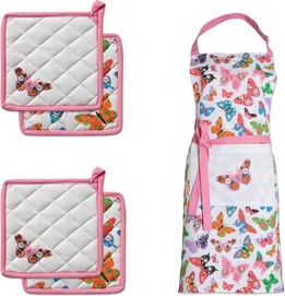 Combiset DDDDD Butterfly White Schort + 2 Pannenlappen