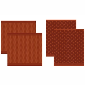 Combiset DDDDD Petals Autum Red 2 Keukendoeken + 2 Theedoeken