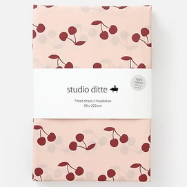 Drap-Housse Studio Ditte Cersies Rose Rouge Foncé Coton