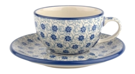 Tazzina caffè e Tè con piattino Bunzlau Castle 170 ml, Blu Fontana di fiori