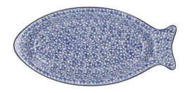 Piatto a forma di pesce Bunzlau Castle, Ciotola 14 x 30 cm, Blu Fiore di Ranucolo