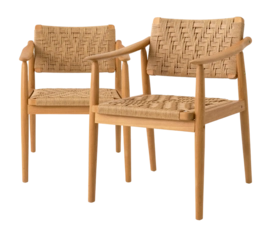 Tuinstoel Eichholtz Outdoor Coral Bay Natural Teak Faux Rattan (Set van 2)