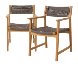 Tuinstoel Eichholtz Outdoor Cancun Natural Teak Faux Rattan (Set van 2)