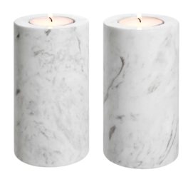Theelichthouder Eichholtz Tealight Holder Tobor M White Marble (Set van 2)