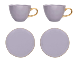 Coffee/ Tea Cup Set Urban Nature Culture Good Morning Cup and Plate Lilac 250 ml (Set of 4)