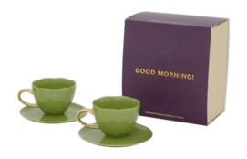 Koffie- en Theeset Urban Nature Culture Good Morning Evergreen Sprig (Set van 4)