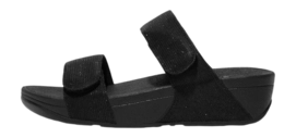 Flip-Flop FitFlop Lulu Adjustable Shimmerlux Slides Damen All Black-Schuhgröße 41