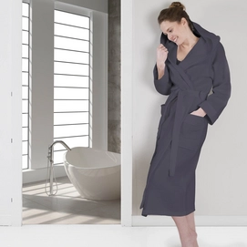 Badjas Heckett & Lane Wafel Lang Capuchon Dark Gull Grey