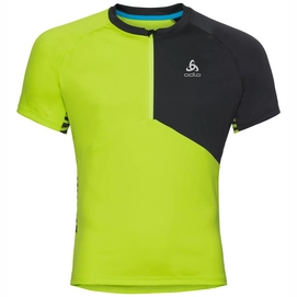 Fietsshirt Odlo Mens Stand-Up Collar S/S 1/2 Zip Morzine Elem Acid Lime Black