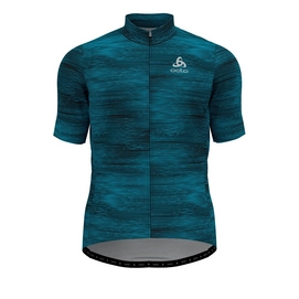 Maillot de Cyclisme Odlo Men Stand-Up Collar S/S Full Zip Element Mykonos Blue Graphic