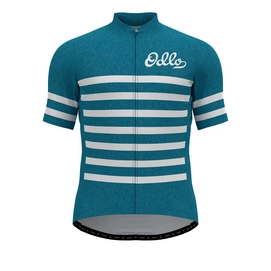 Maillot de Cyclisme Odlo Men Stand-Up Collar S/S Full Zip Element Mykonos Blue White