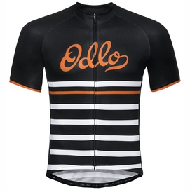 Fietsshirt Odlo Men Standup Collar S/S Full Zip Element Print Black White Retro