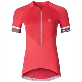 Fietsshirt Odlo Womens Stand-Up Collar S/S 1/2 Zip Breathe Bittersweet Pattern