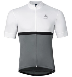 Fietsshirt Odlo Mens Stand-Up Collar S/S Full Zip Fujin White Steel Grey