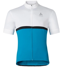 Fietsshirt Odlo Mens Stand-Up Collar S/S Full Zip Fujin White Blue Jewel