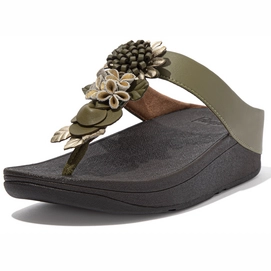 FitFlop Women Fino Floral Cluster Toe-Post Sandals Olive Green