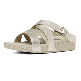 FitFlop The Skinny Criss-Cross Slide Leather Pale Gold