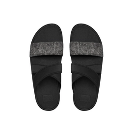 Slipper FitFlop Loosh™ Crossover Slid Leather Black Pebbledash
