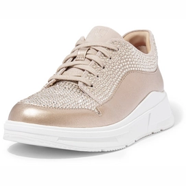 FitFlop Women Freya Lace Up Low Top Sneaker Hotfix PU Rose Gold