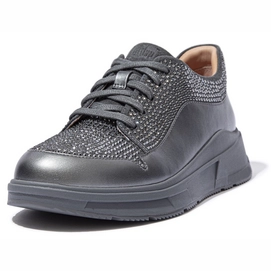 FitFlop Women Freya Lace Up Low Top Sneaker Hotfix PU Pewter Grey