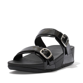 FitFlop Lulu Adj Slide Patent Glitter All Black Damen-Schuhgröße 37