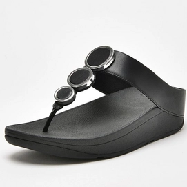 FitFlop Halo Toe Post Leather Tonal All Black Damen