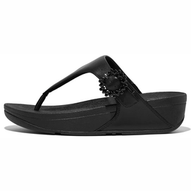 Tongs FitFlop Women Lulu Crystal-Buckle Leather Toe-post Sandals All Black-Taille 39