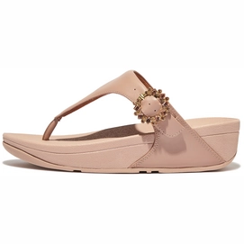 FitFlop Women Lulu Crystal-Buckle Leather Toe-post Beige