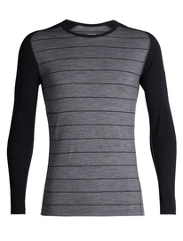 Ondershirt Icebreaker Mens 200 Oasis Deluxe Raglan LS Crewe Gritstone Heather Black Stripe
