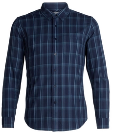 Hemd Icebreaker Compass Flannel LS Shirt Dk Night Heather Granite Blue Plaid Herren