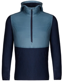 Pull Icebreaker Mens Descender Hybrid LS Half Zip Hood Granite Blue Dk Night Heather