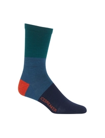 Sokken Icebreaker Mens Lifestyle Ultra Light Crew Rugby Stripe Dk Pine Prussian Blue Midnight Navy
