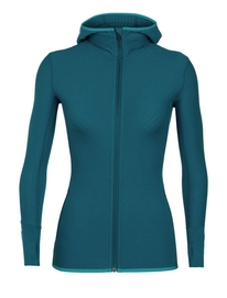 Fleecejacke Icebreaker  Descender LS Zip Hood Kingfisher Arctic Teal Damen