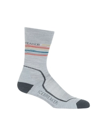 Sokken Icebreaker Womens Hike + Light Light Crew Stripe Blizzard Heather Monsoon Chili Red