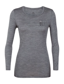 T-Shirt Icebreaker Women Tech Lite LS Low Crewe Skis in Snow Gritstone Heather