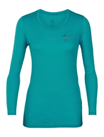 T-Shirt Icebreaker Tech Lite LS Low Crewe Skis in Snow Arctic Teal Damen
