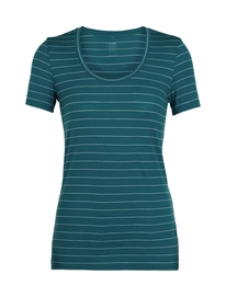 T-Shirt Icebreaker Womens Tech Lite SS Scoop Kingfisher Dew Stripe