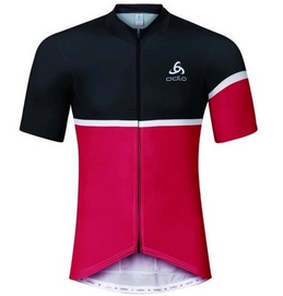 Fahrradtrikot Odlo Stand-Up Collar S/S Full Zip Kamikaze Black Chinese Red Herren