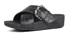 FitFlop Lulu Croco Slides All Black Damen