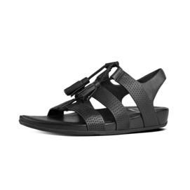 Sandale FitFlop Gladdie Lace-Up Leather Sandal Perforated Leather All Black