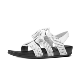 FitFlop Gladdie Lace-Up Leather Sandal Perforated Leather Urban White