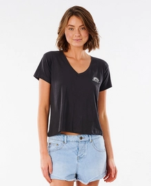 T-Shirt Rip Curl Women Saltwater V Neck Tee Washed Black