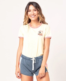 T-Shirt Rip Curl Golden State Ringer Yellow Damen