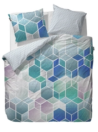 Taies d'oreiller Essenza Hexagon Blue Satin de Coton (65 x 65 cm)